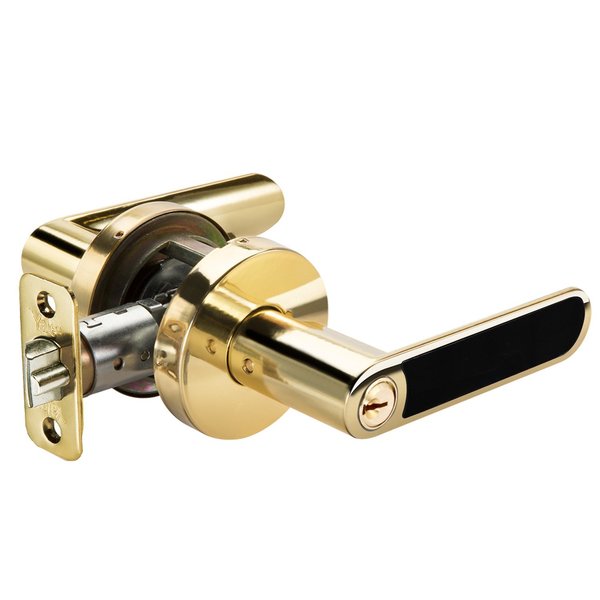 Yale Real Living YH Collection Kincaid Lever with Black Inlay and Flat Round Rose Keyed Entry Lock with Kwikset Keywa YR71KCBFR605